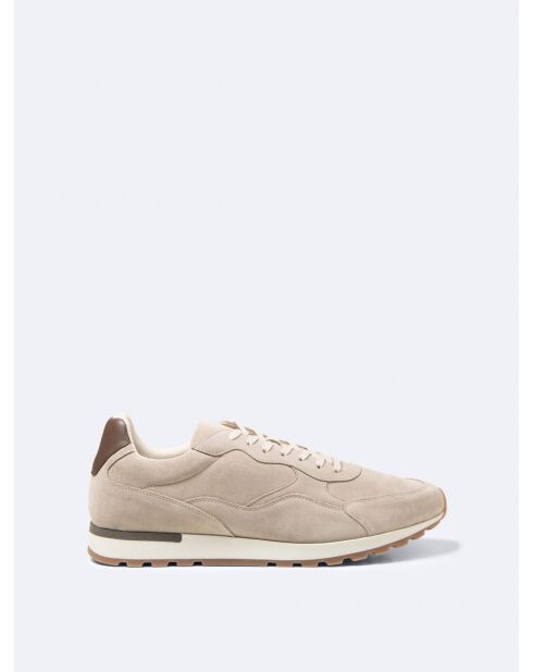 Baskets en cuir suédé beige doux