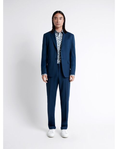 Chemise fleurie 100% coton bleu outremer