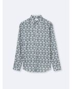 Chemise fleurie 100% coton bleu outremer