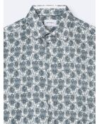 Chemise fleurie 100% coton bleu outremer