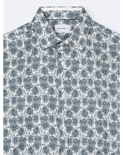 Chemise fleurie 100% coton bleu outremer