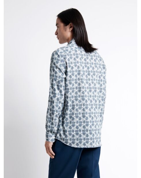 Chemise fleurie 100% coton bleu outremer