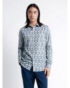 Chemise fleurie 100% coton bleu outremer