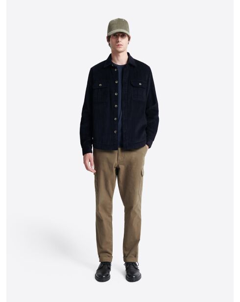 Surchemise regular 100% coton en velours bleu marine