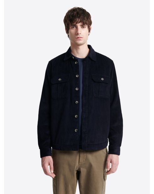 Surchemise regular 100% coton en velours bleu marine