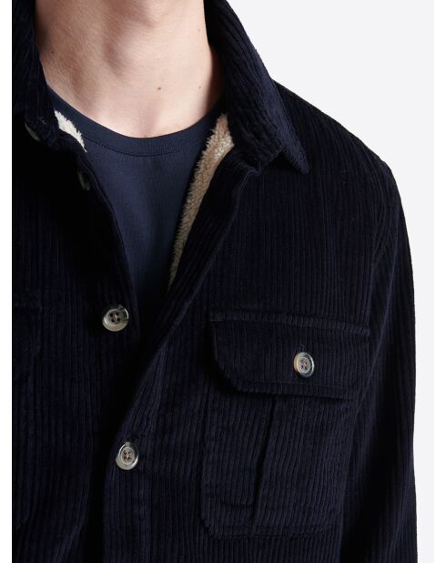 Surchemise regular 100% coton en velours bleu marine