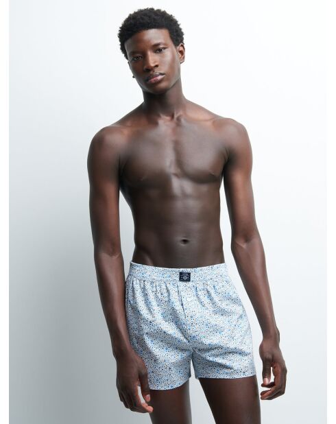 Caleçon fleuri 100% coton bleu