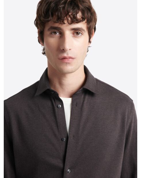 Chemise faux uni 100% coton chocolat