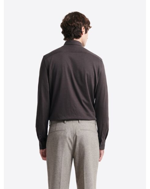 Chemise faux uni 100% coton chocolat