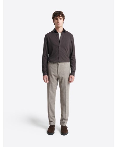 Chemise faux uni 100% coton chocolat