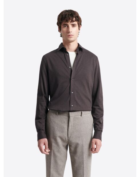 Chemise faux uni 100% coton chocolat