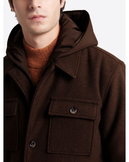 Surchemise regular à capuche amovible marron 3
