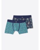 Coffret boxers en coton fantaisie bleu capitaine