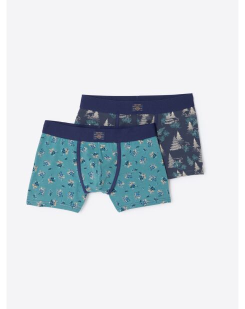 Coffret boxers en coton fantaisie bleu capitaine