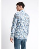 Chemise stretch fleurie en coton mélangé bleu outremer