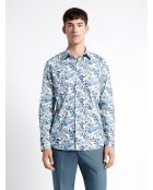 Chemise stretch fleurie en coton mélangé bleu outremer
