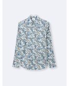 Chemise stretch fleurie en coton mélangé bleu outremer