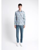 Chemise stretch fleurie en coton mélangé bleu outremer