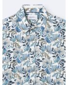 Chemise stretch fleurie en coton mélangé bleu outremer