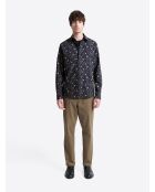 Chemise fleurie 100% coton bio bleu marine