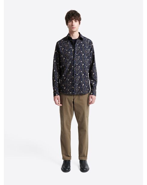 Chemise fleurie 100% coton bio bleu marine