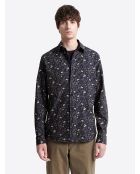 Chemise fleurie 100% coton bio bleu marine