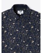 Chemise fleurie 100% coton bio bleu marine