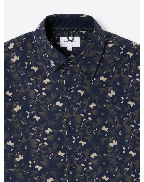 Chemise fleurie 100% coton bio bleu marine