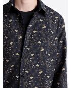 Chemise fleurie 100% coton bio bleu marine