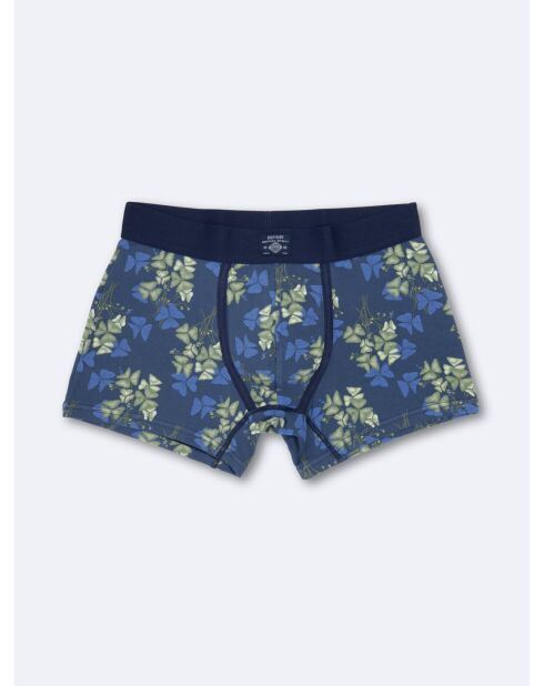 Boxer fleuri en coton élasthanne bleu cobalt