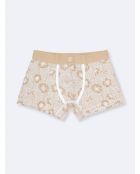 Boxer fleuri en coton élasthanne beige automne