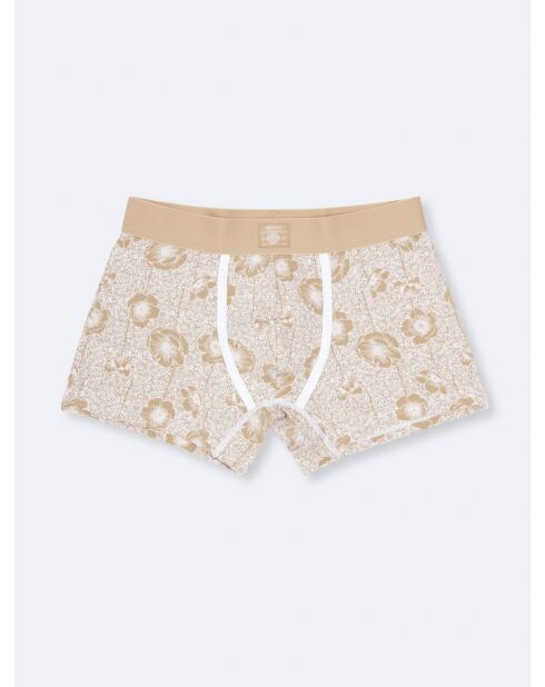 Boxer fleuri en coton élasthanne beige automne