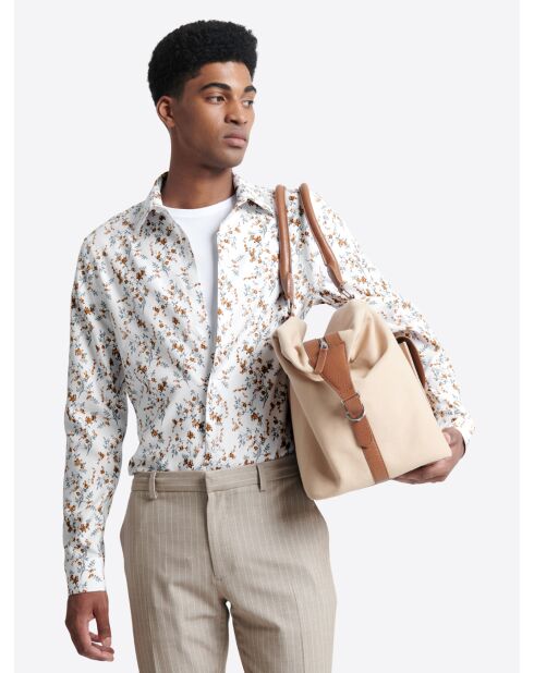 Chemise double retors fleurie 100% coton blanche