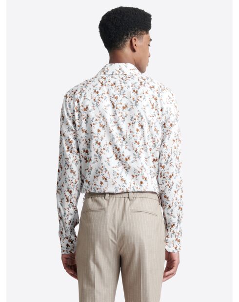 Chemise double retors fleurie 100% coton blanche