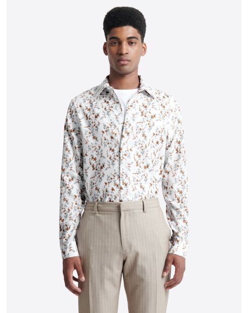 Chemise double retors fleurie 100% coton blanche