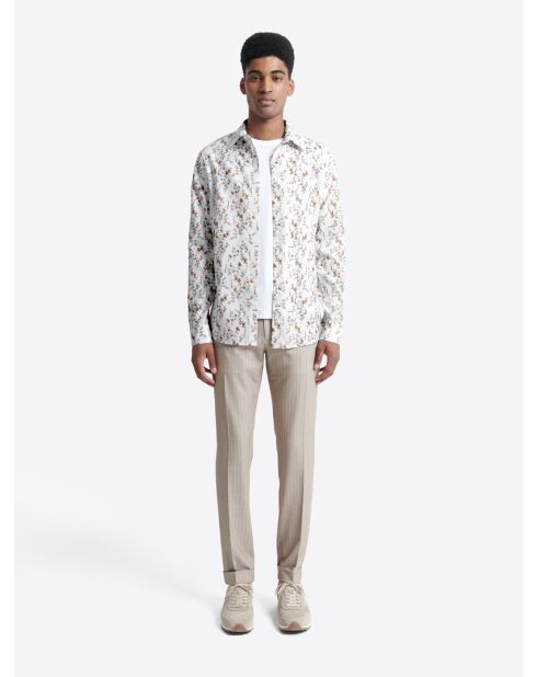 Chemise double retors fleurie 100% coton blanche