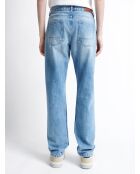 Jean denim regular en coton blanchi denim