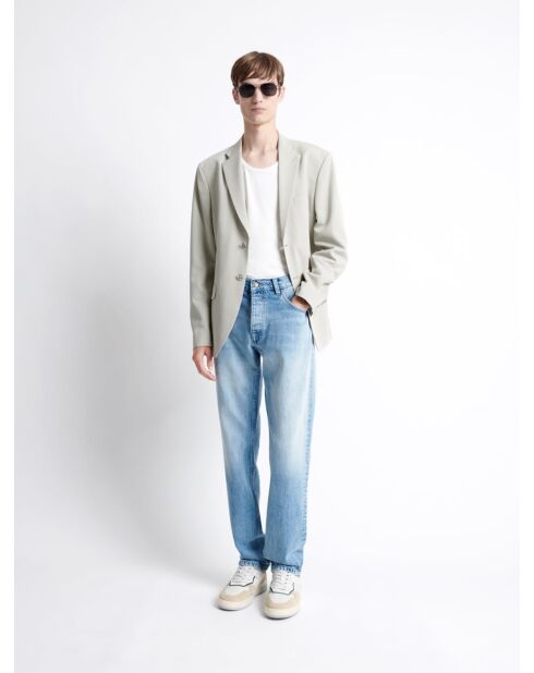 Jean denim regular en coton blanchi denim