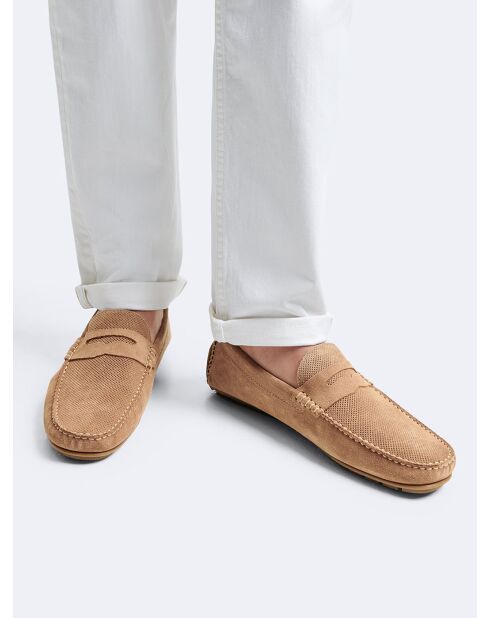 Mocassins en cuir beige officier