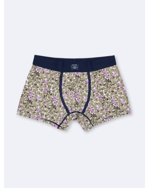 Boxer fleuri en coton élasthanne kaki