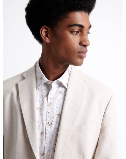 Chemise fleurie 100% coton blanc cassé