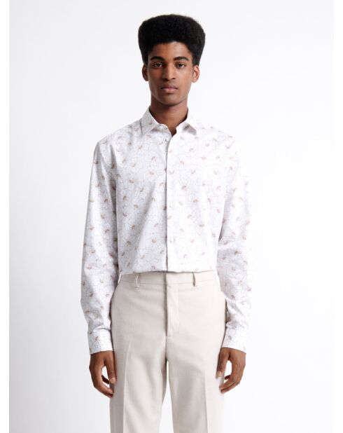 Chemise fleurie 100% coton blanc cassé