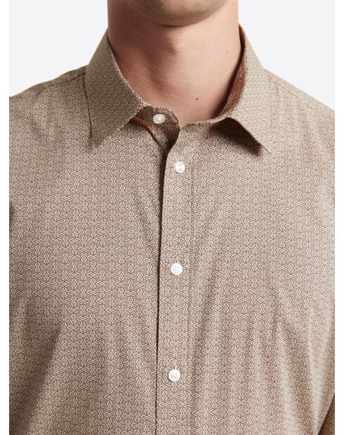 Chemise stretch fantaisie en coton chocolat
