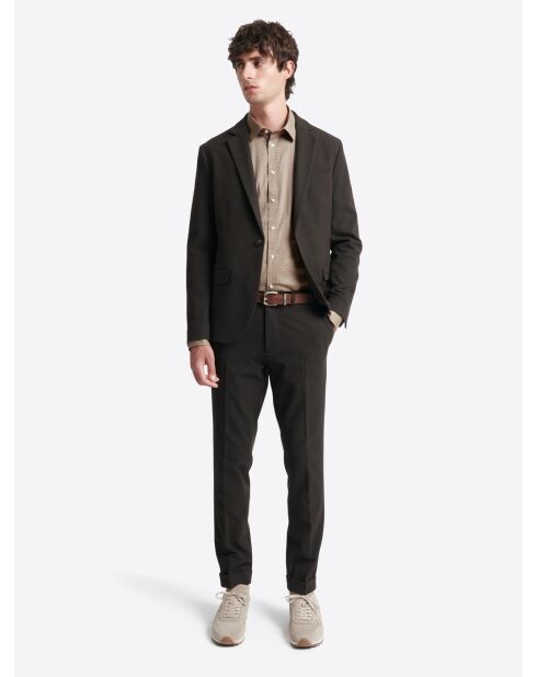 Chemise stretch fantaisie en coton chocolat