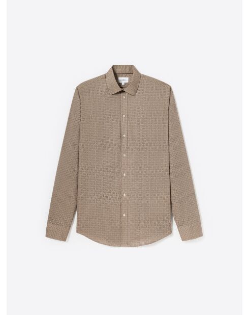 Chemise stretch fantaisie en coton chocolat