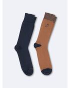 Chaussettes brodées en coton biologique cognac