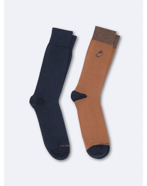 Chaussettes brodées en coton biologique cognac