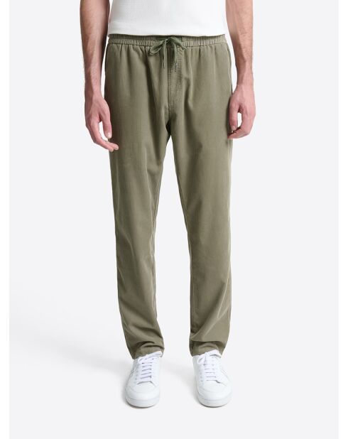 Slack en velours avec taille élastiquée vert bronze