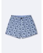 Shorty 100% coton fleuri blanc/bleu