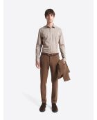 Chemise stretch fantaisie 100% coton marron glacé